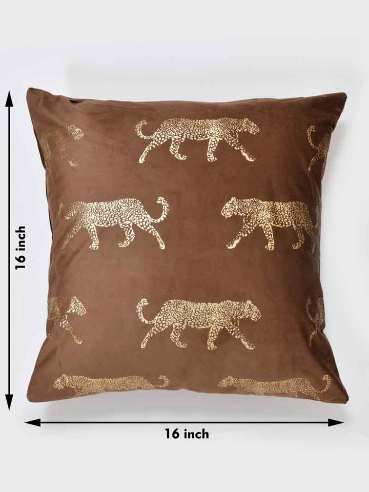 Velvet Cushion Covers; Set of 5; Leopard On Brown