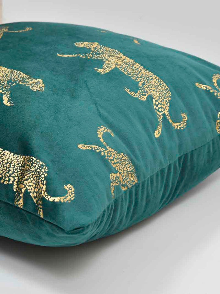 Velvet Cushion Covers; Set of 4; Leopard On Green