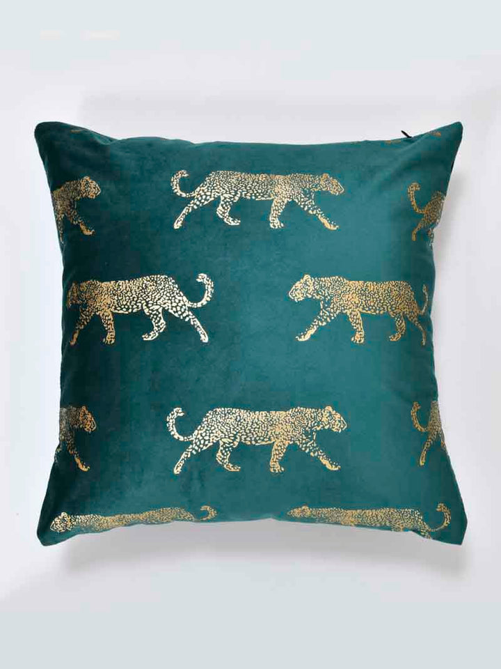 Velvet Cushion Covers; Set of 4; Leopard On Green