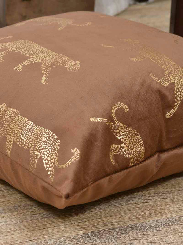 Velvet Cushion Covers; Set of 4; Leopard On Brown