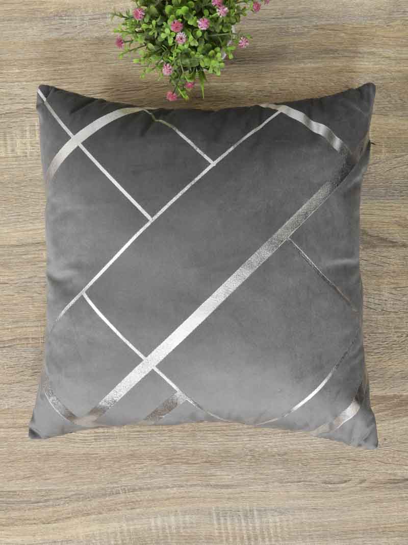 Velvet Cushion Covers; Set of 4; Geometric On Grey