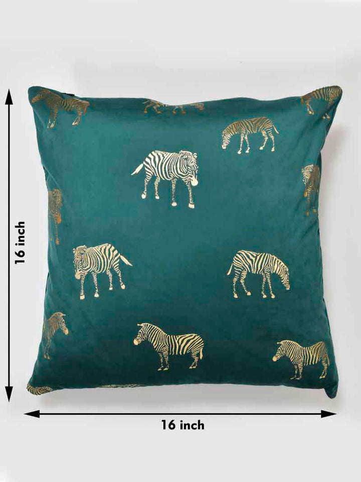 Velvet Cushion Covers; Set of 4; Zebra On Green