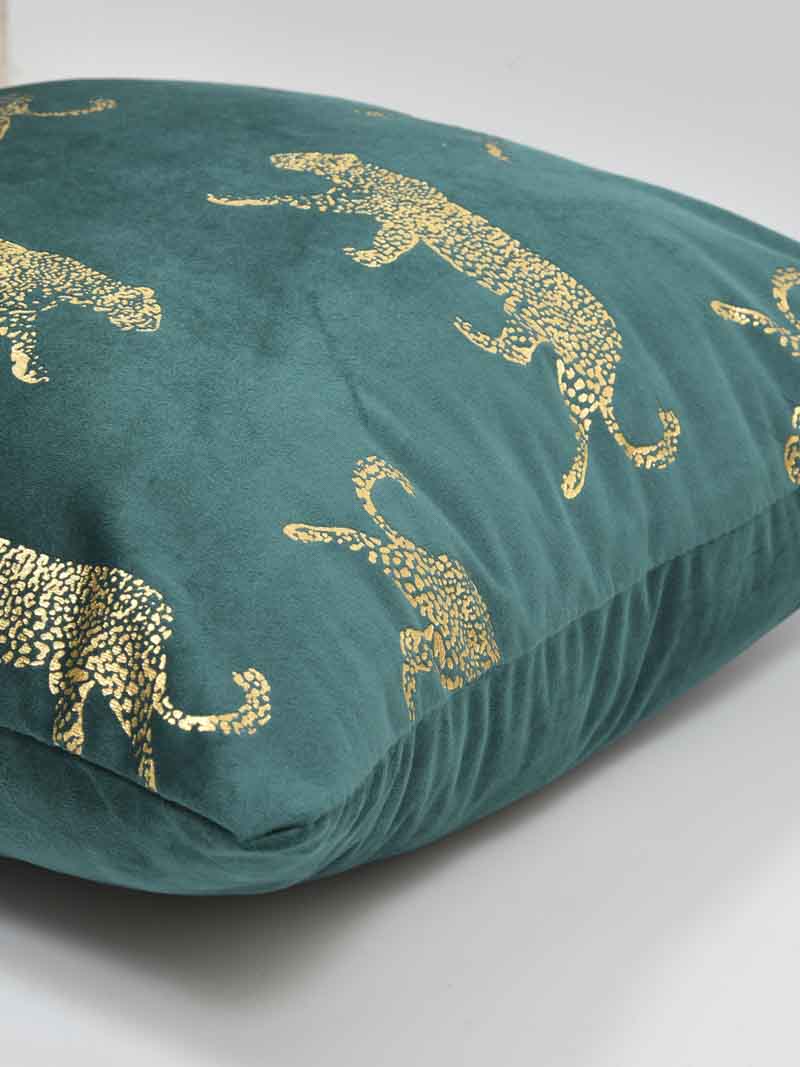 Velvet Cushion Covers; Set of 3; Leopard On Green