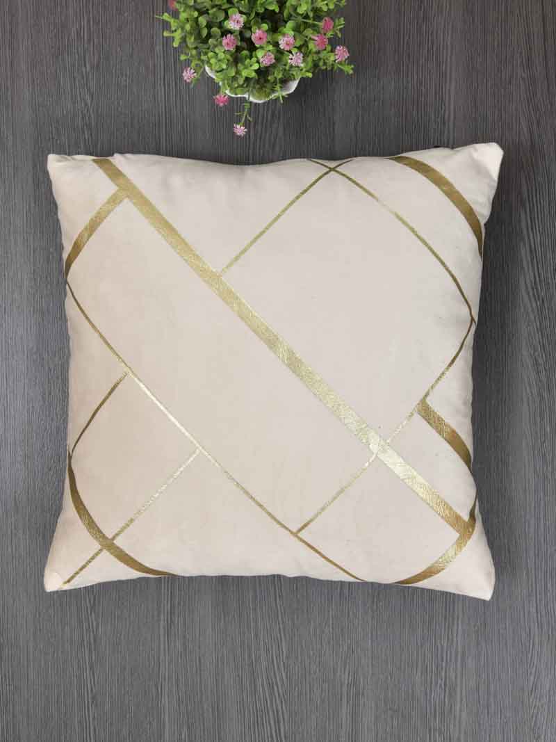 Velvet Cushion Covers; Set of 3; Geometric On Cream