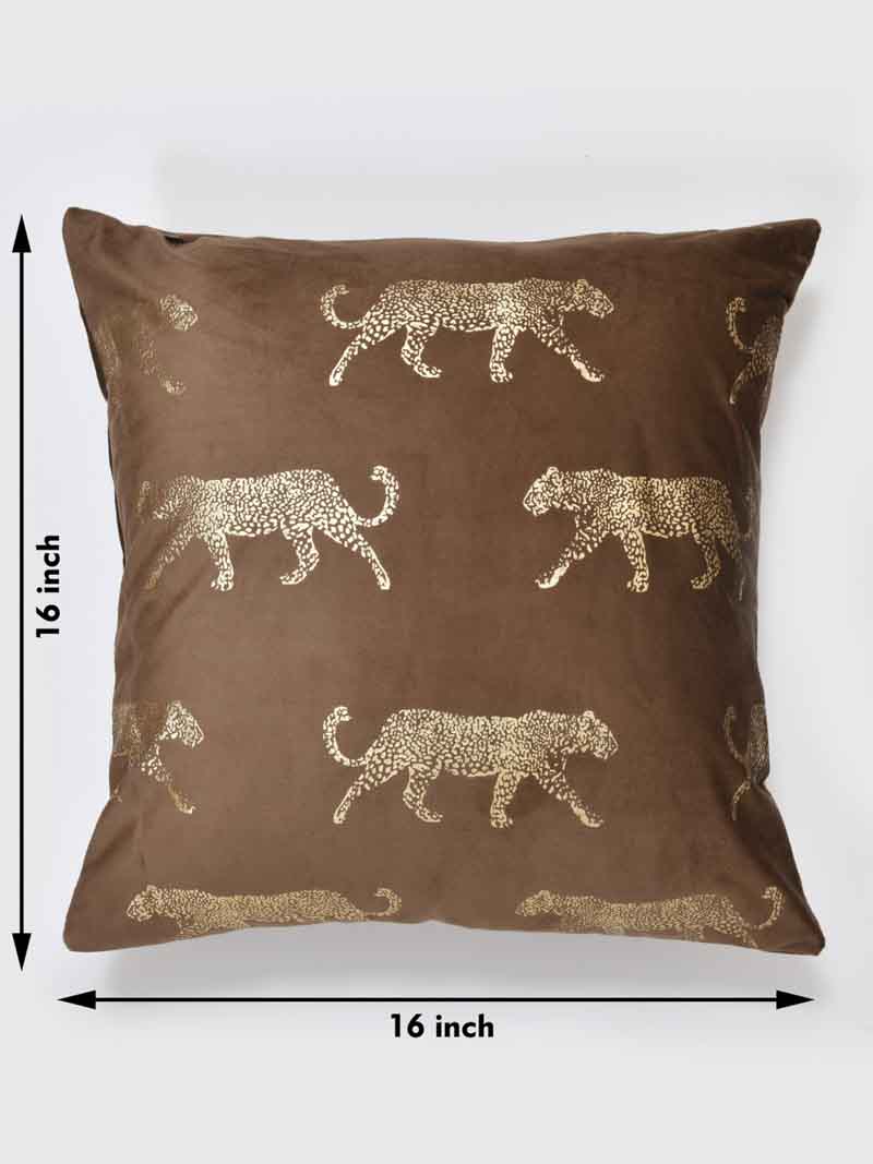 Velvet Cushion Covers; Set of 3; Leopard On Brown