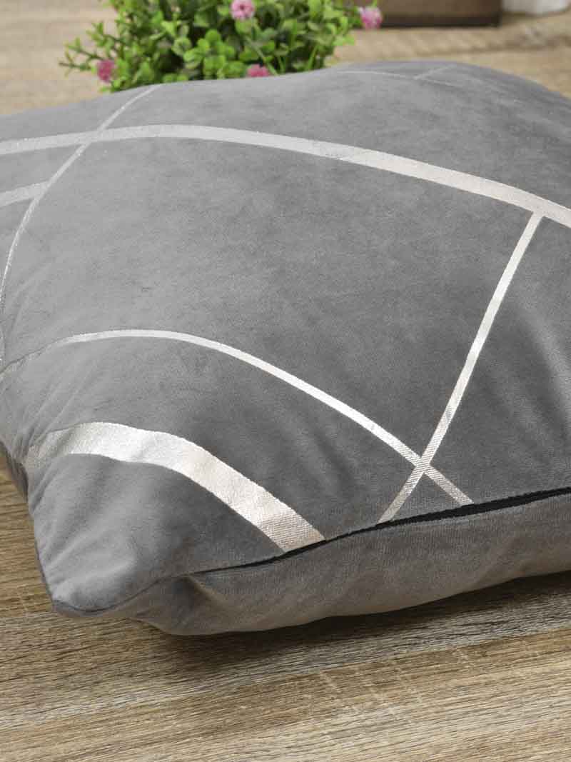 Velvet Cushion Covers; Set of 3; Geometric On Grey