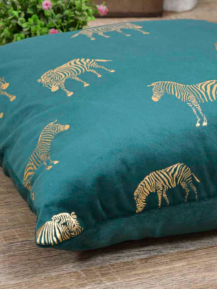 Velvet Cushion Covers; Set of 3; Zebra On Green