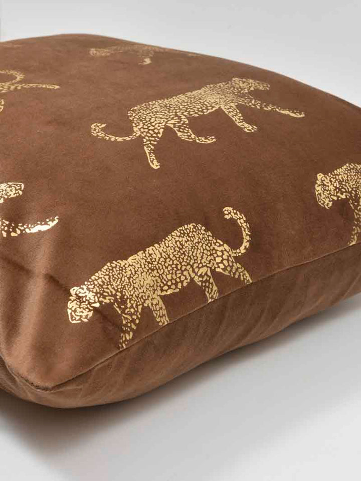 Velvet Cushion Covers; Set of 2; Leopard On Brown