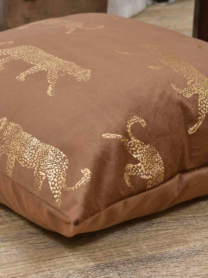 Velvet Cushion Covers; Set of 2; Leopard On Brown