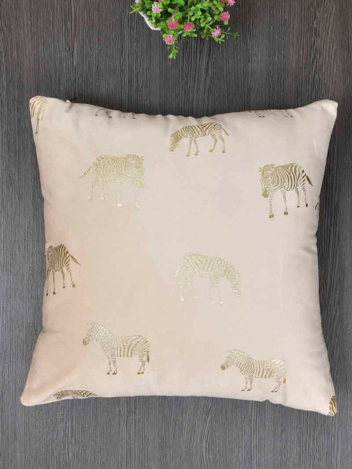 Velvet Cushion Covers; Set of 2; Zebra On Cream