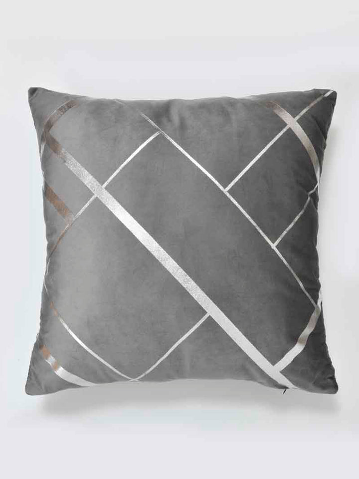 Velvet Cushion Covers; Set of 2; Geometric On Grey