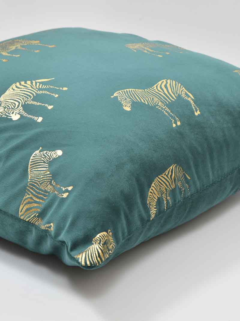 Velvet Cushion Covers; Set of 2; Zebra On Green