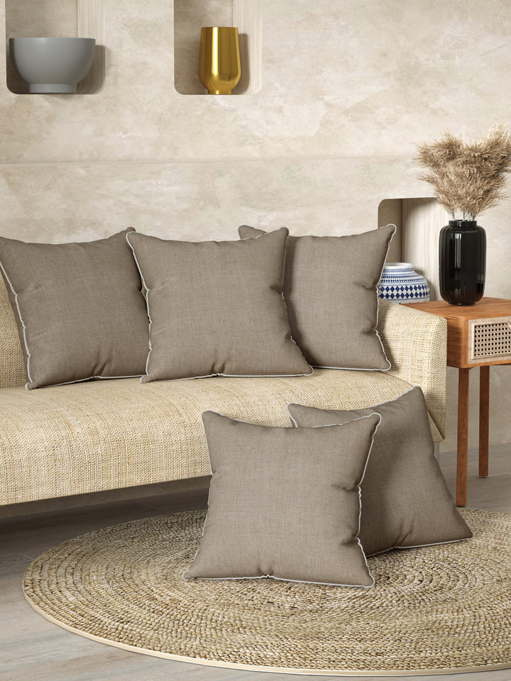Cushion Cover Set Of 5; Taupe Self