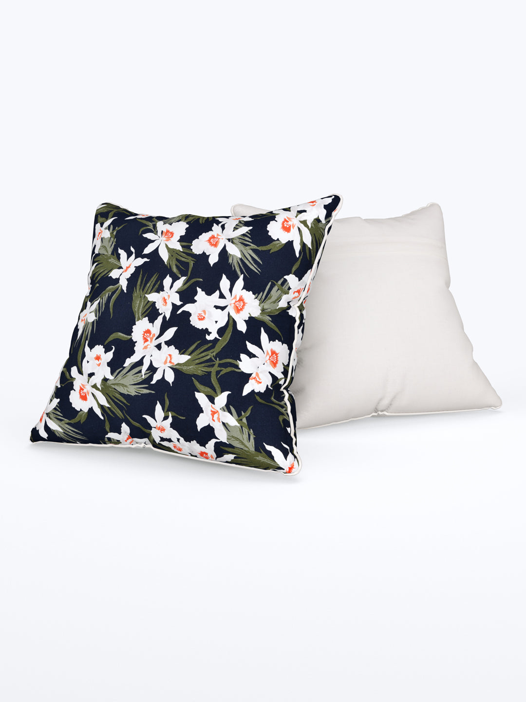 Cushion Cover Set Of 5; White Flowers