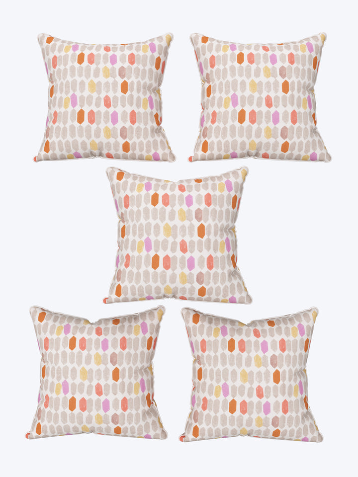 Cushion Cover Set Of 5; Multicolor Hexagons