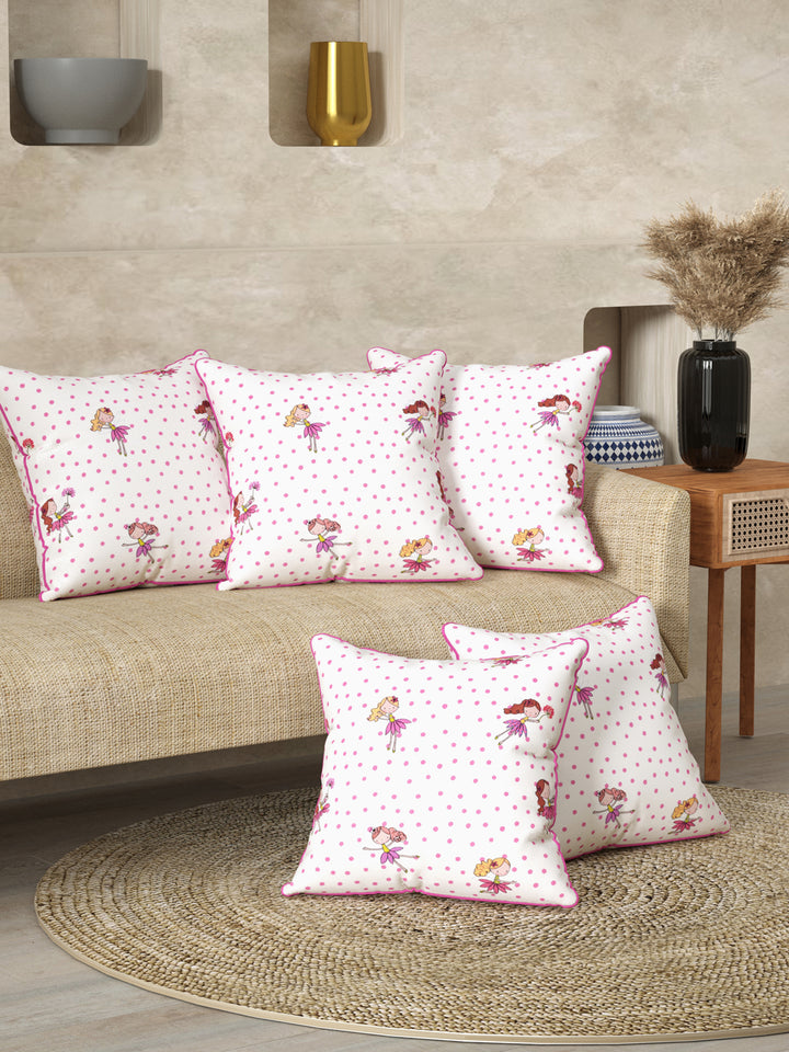 Cushion Cover Set Of 5; Pink Polka Dots