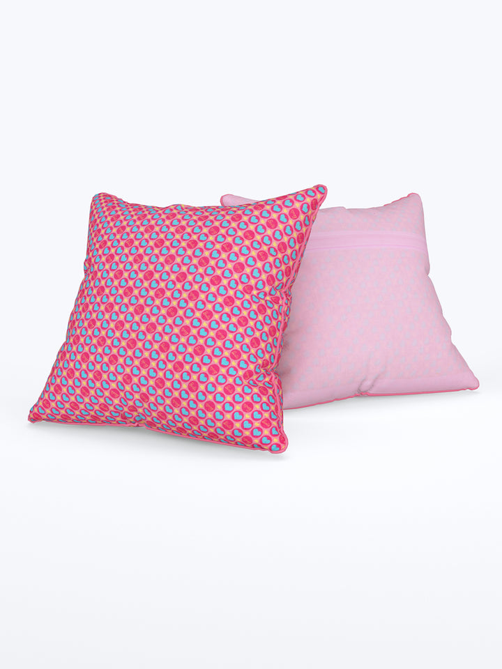 Cushion Cover Set Of 5; Hearts On Pink