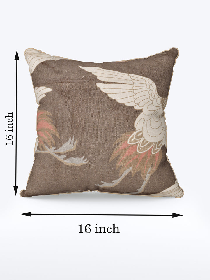 Cushion Cover Set Of 5; Bird On Brown