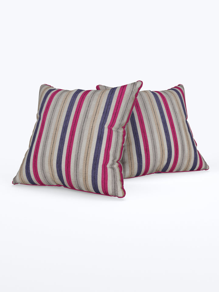 Cushion Cover Set Of 5; Magenta Blue Stripes