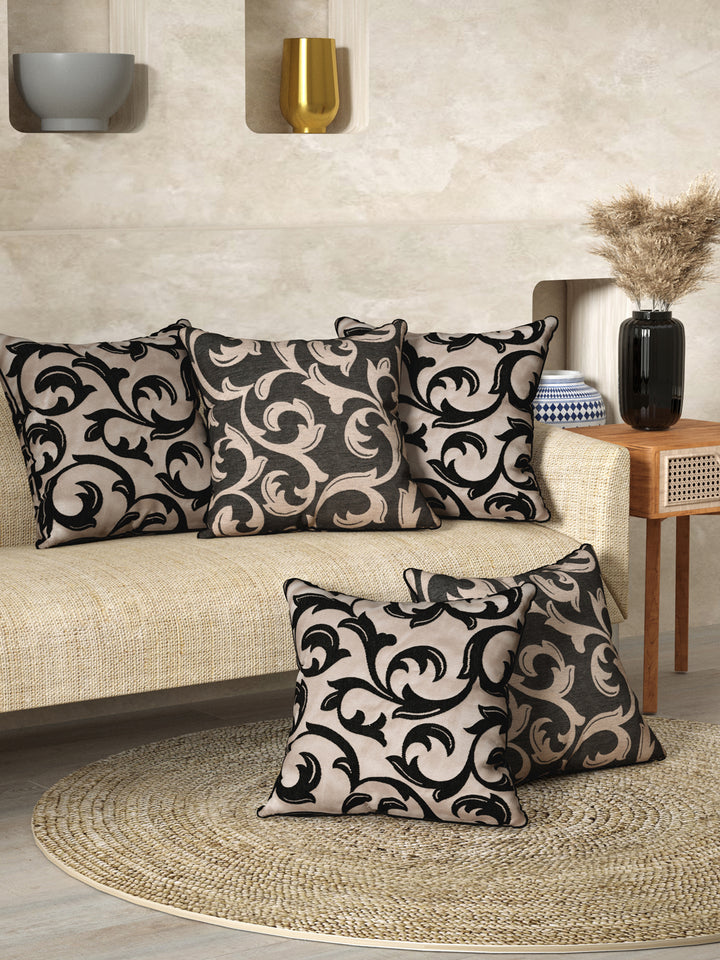 Cushion Cover Set Of 5; Black & Fawn