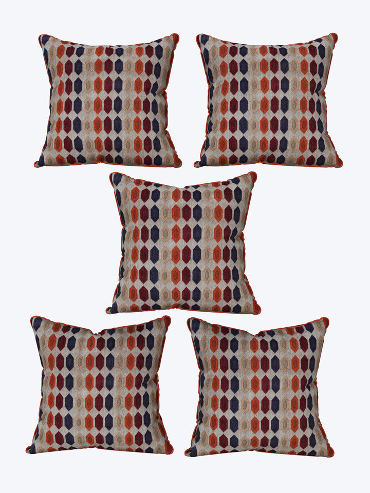 Cushion Cover Set Of 5; Orange Maroon Hexagon