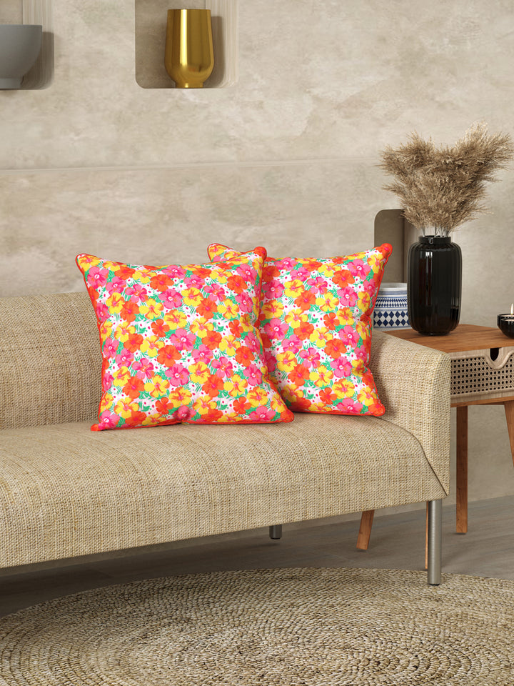 Cushion Covers Set of 2; Multicolor Flowers