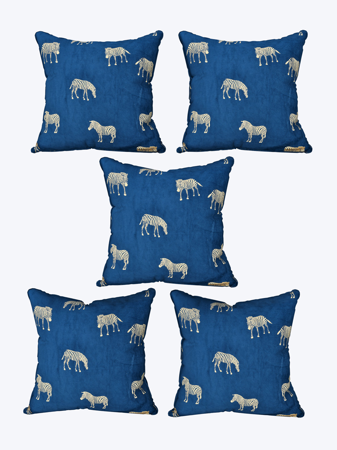 Velvet Cushion Covers; Set of 5; Zebra On Blue