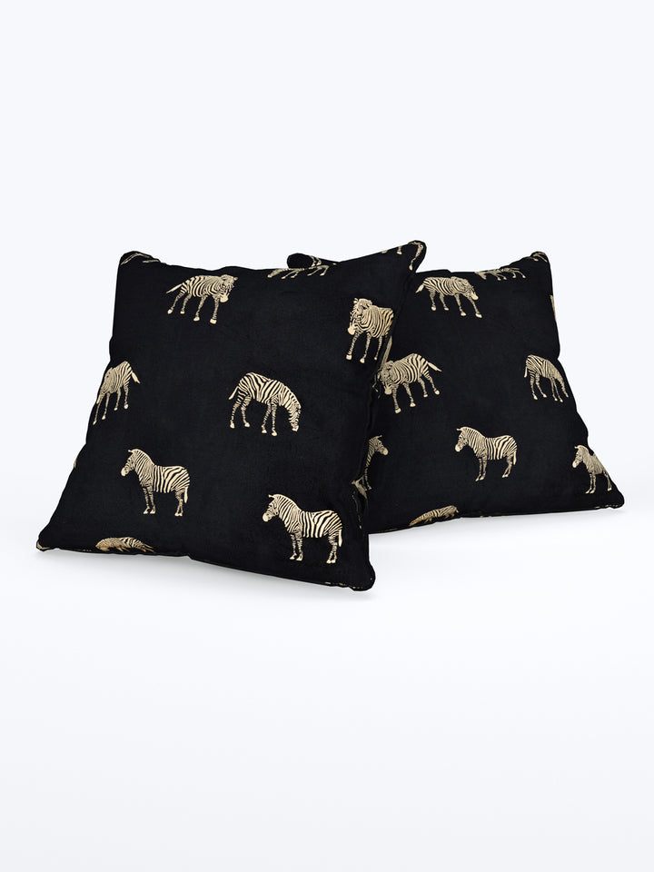 Velvet Cushion Covers; Set of 5; Zebra On Black