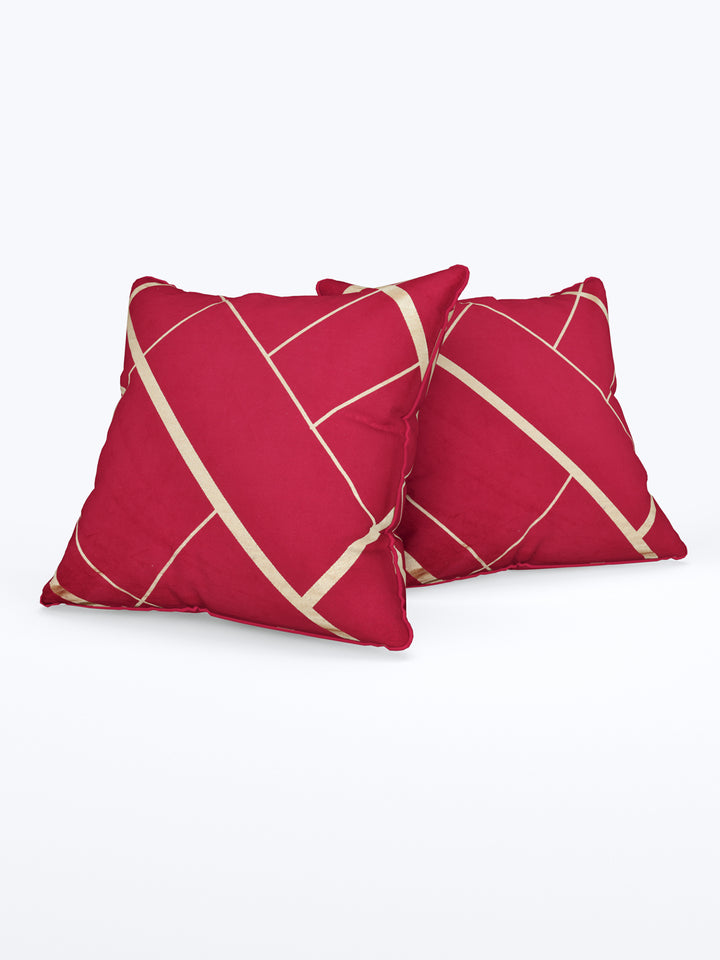 Velvet Cushion Covers; Set of 5; Geometric On Red