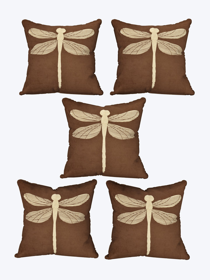 Velvet Cushion Covers; Set of 5; Butterfly On Brown