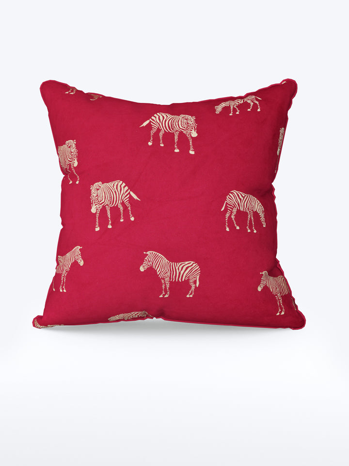 Velvet Cushion Covers; Set of 5; Zebra On Red