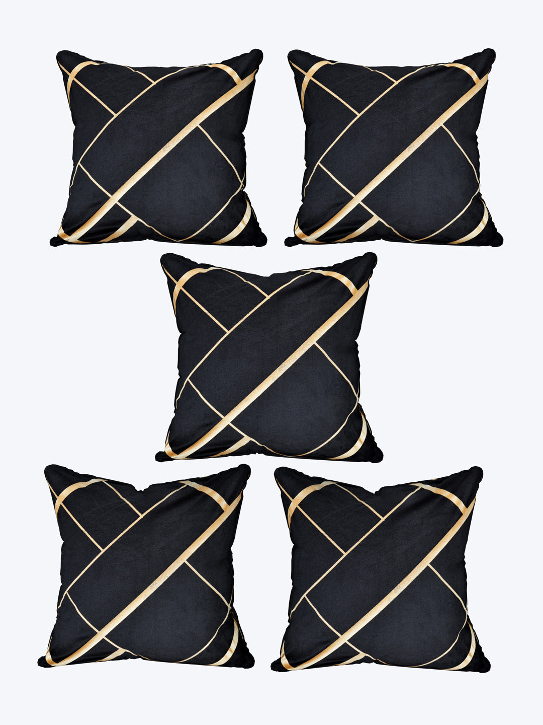 Velvet Cushion Covers; Set of 5; Geometric On Black