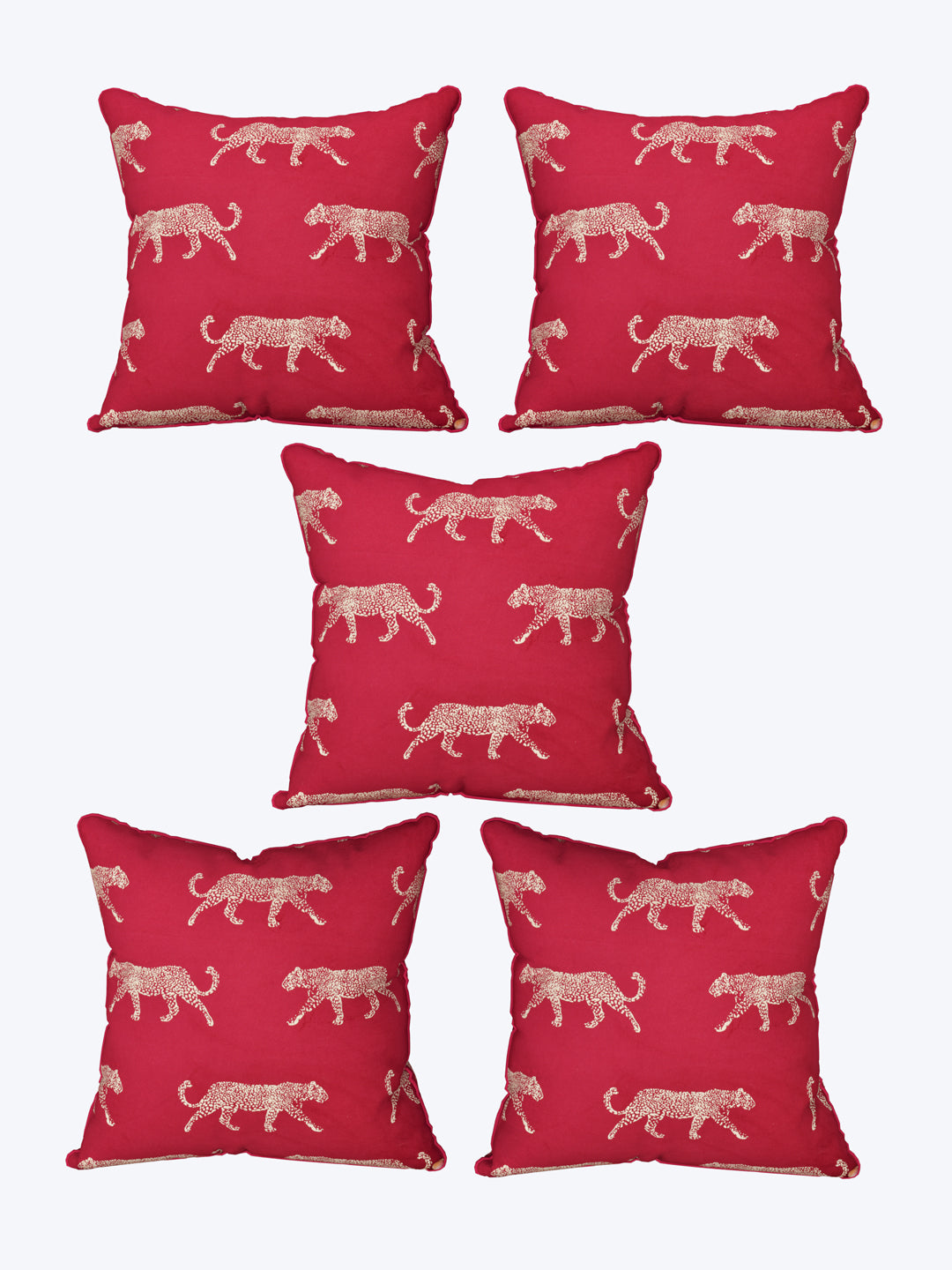 Velvet Cushion Covers; Set of 5; Leopard On Red