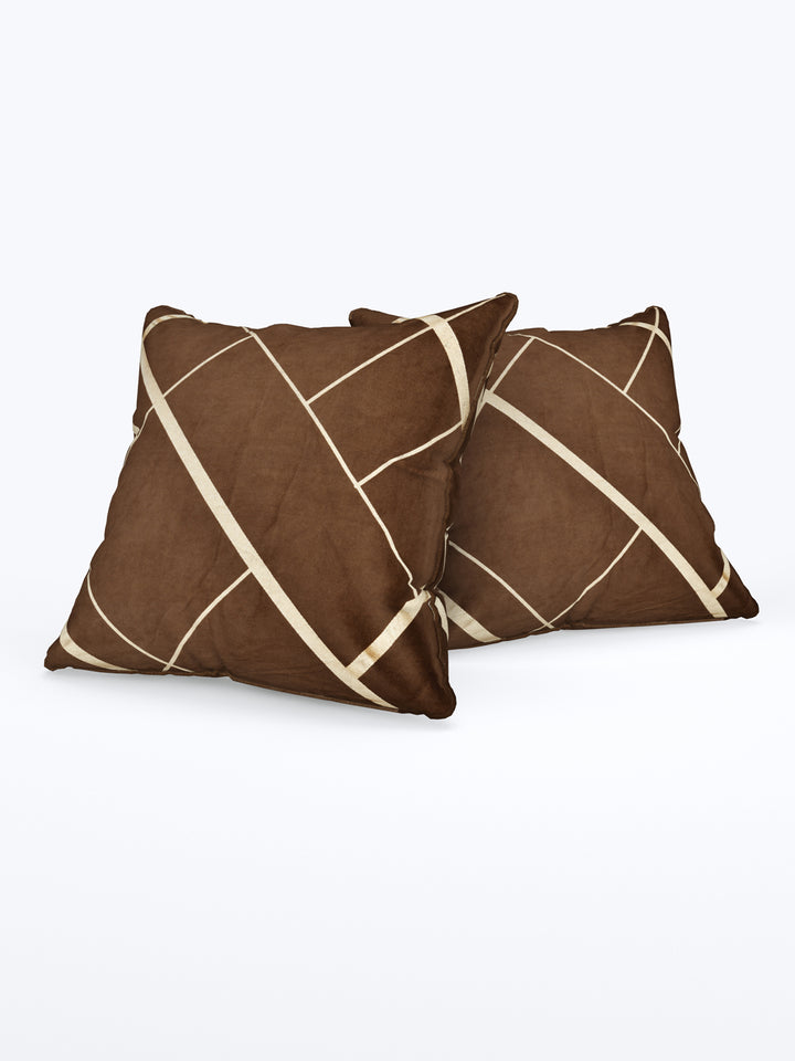 Velvet Cushion Covers; Set of 5; Geometric On Brown