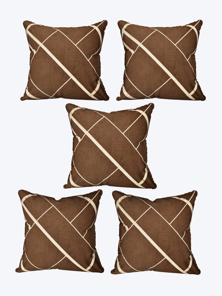 Velvet Cushion Covers; Set of 5; Geometric On Brown