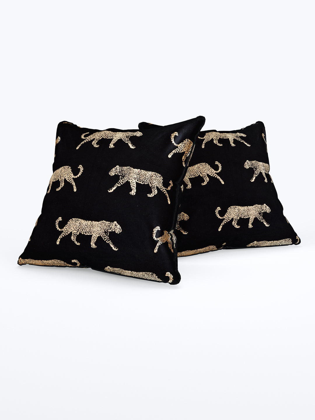 Velvet Cushion Covers; Set of 5; Leopard On Black