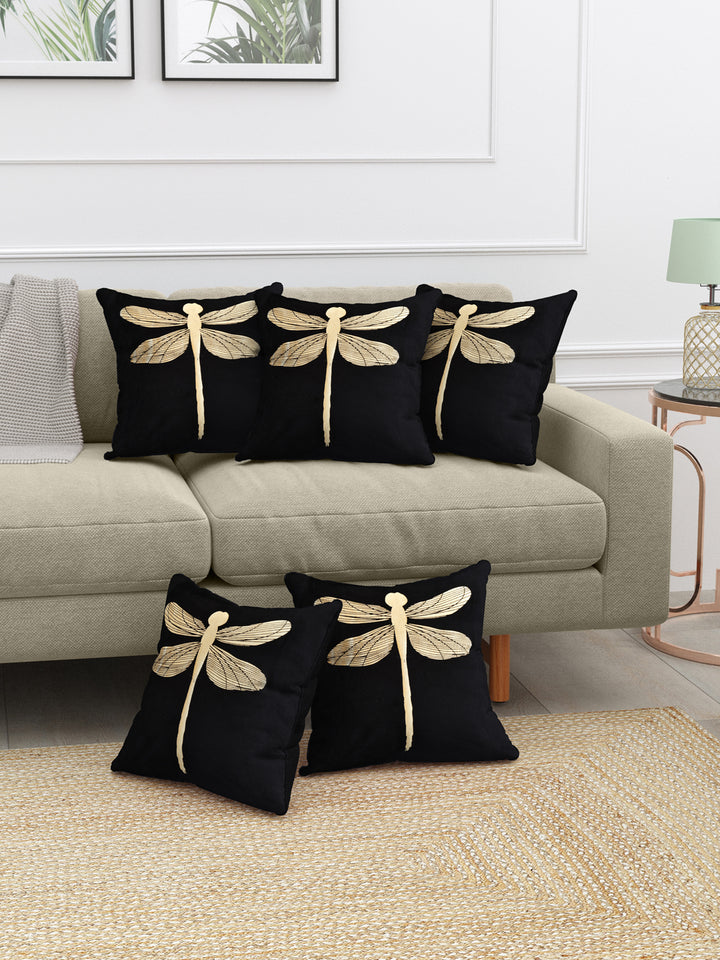 Velvet Cushion Covers; Set of 5; Butterfly On Black