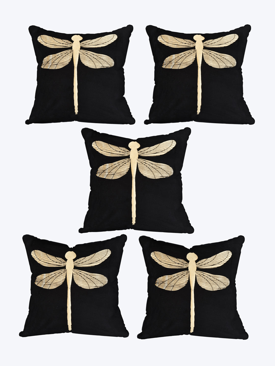 Velvet Cushion Covers; Set of 5; Butterfly On Black