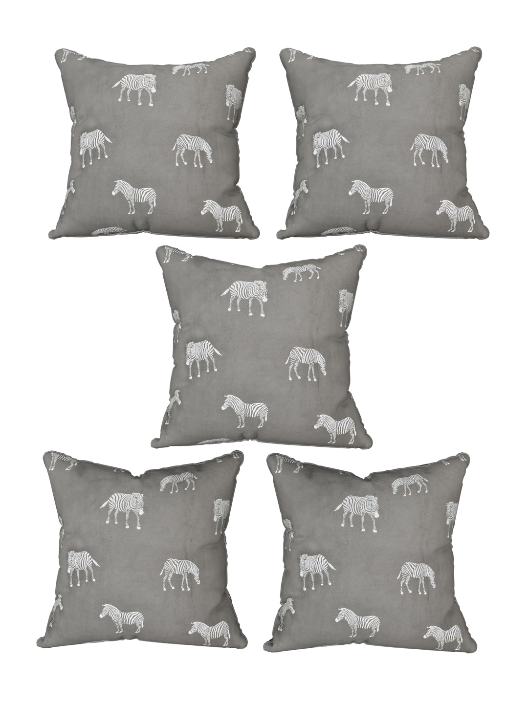 Velvet Cushion Covers; Set of 5; Zebra On Grey