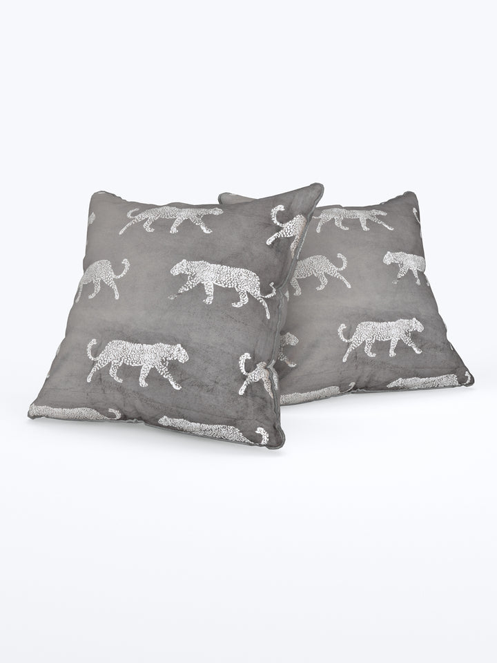 Velvet Cushion Covers; Set of 5; Leopard On Grey