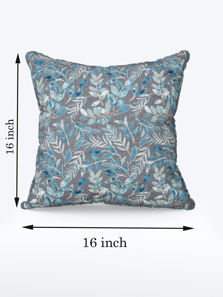 Cotton Cushion Covers; 16x16 Inches; Set of 5; Blue Leaves