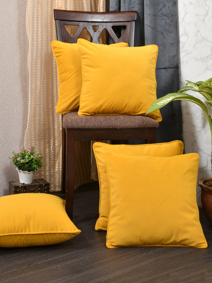 Velvet Cushion Covers; Set of 5; Amber Yellow