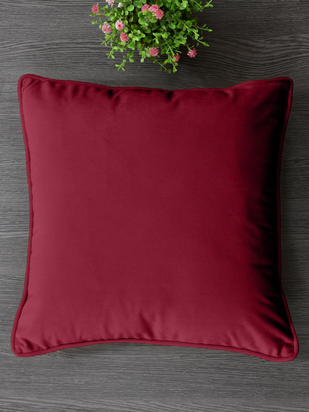 Velvet Cushion Covers; Set of 5; Burgundy Maroon