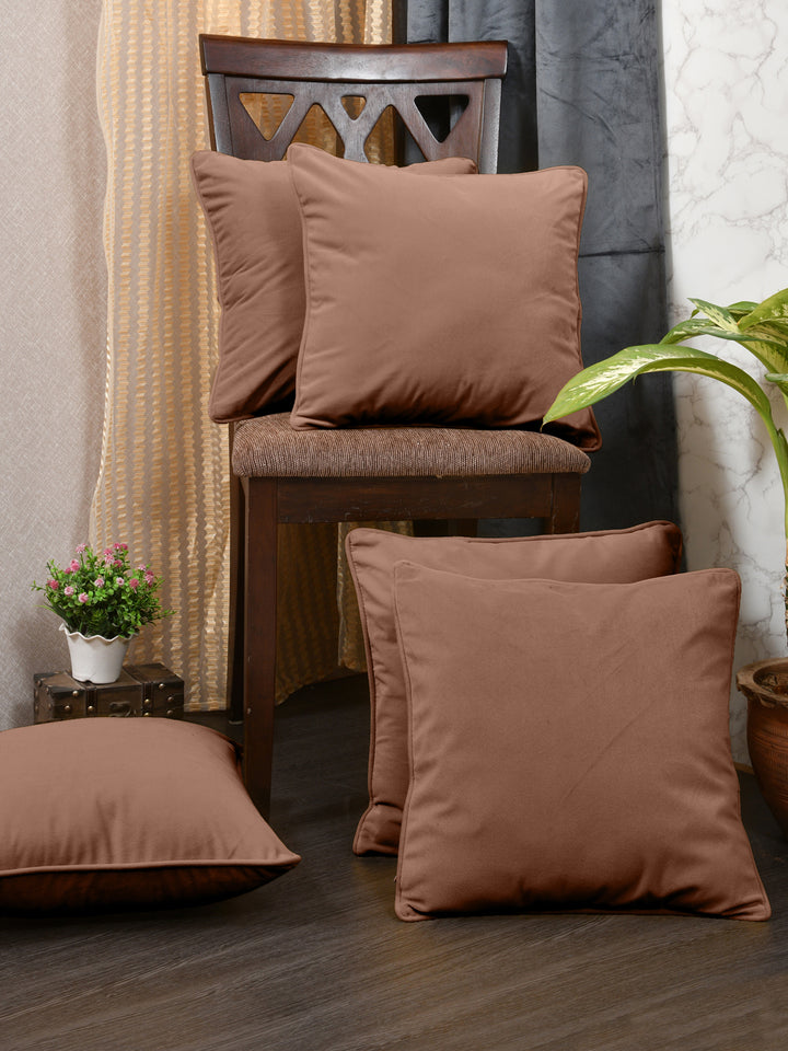 Velvet Cushion Covers; Set of 5; Caramel Brown