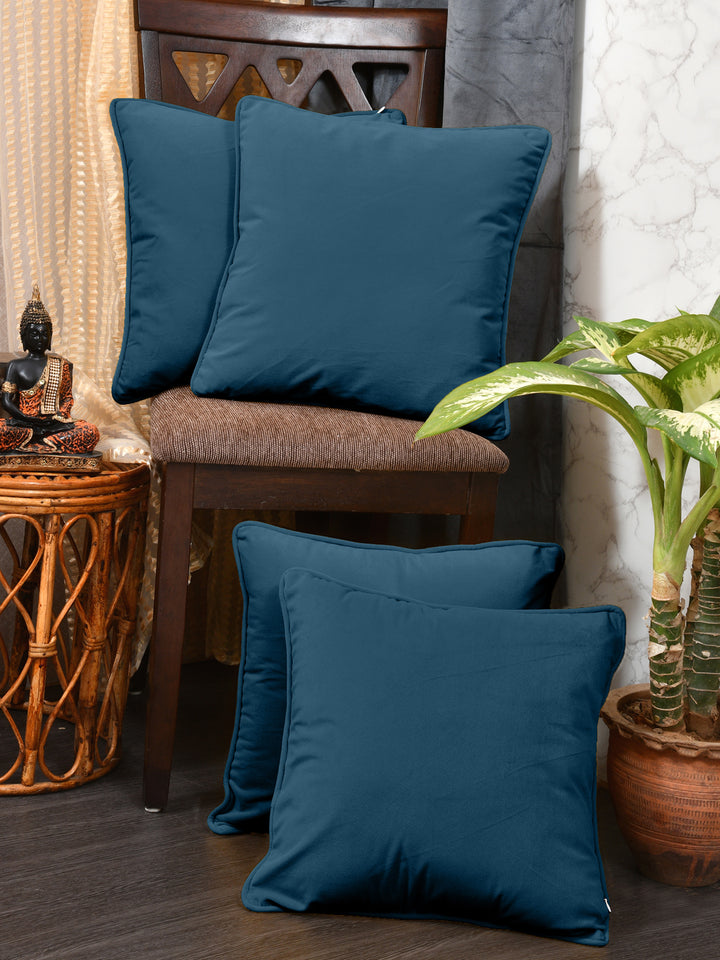 Velvet Cushion Covers; Set of 4; Aegean Blue