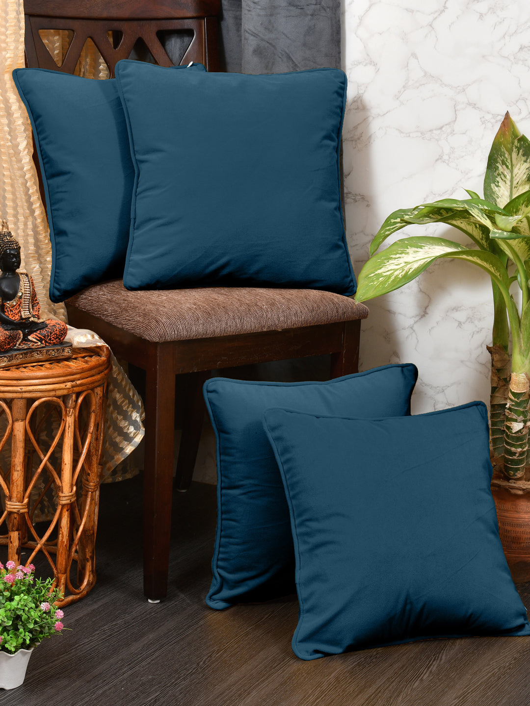 Velvet Cushion Covers; Set of 4; Aegean Blue