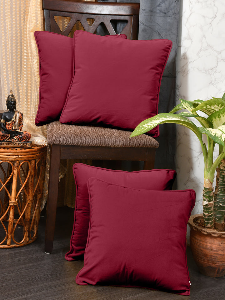 Velvet Cushion Covers; Set of 4; Burgundy Maroon