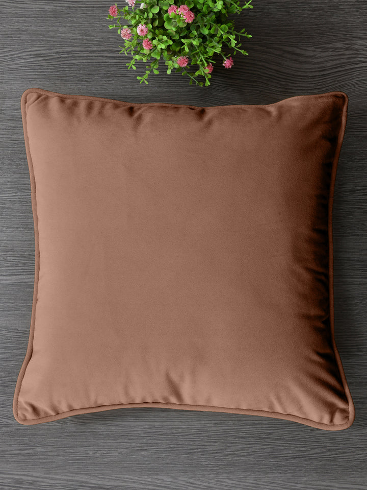 Velvet Cushion Covers; Set of 4; Caramel Brown