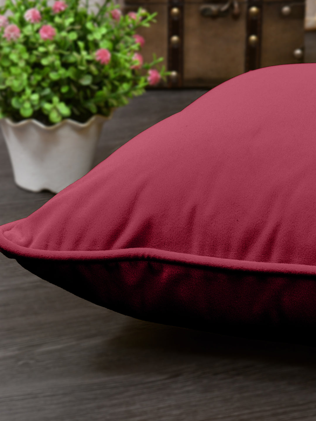Velvet Cushion Covers; Set of 3; Burgundy Maroon