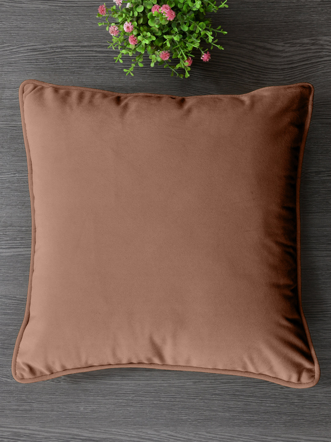Velvet Cushion Covers; Set of 3; Caramel Brown